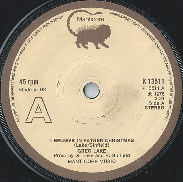 Greg Lake - I Believe In Father Christmas (7", Single, Com)