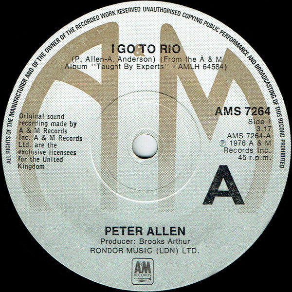Peter Allen - I Go To Rio (7")