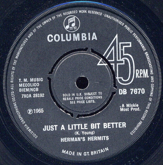Herman's Hermits - Just A Little Bit Better (7", Single)