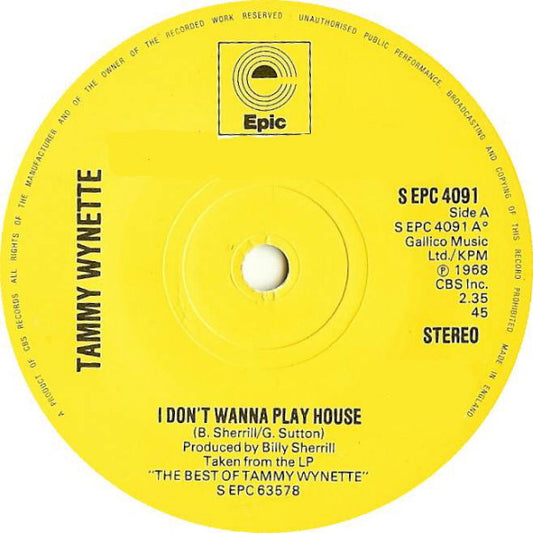 Tammy Wynette - I Don't Wanna Play House / No Charge (7", Single)
