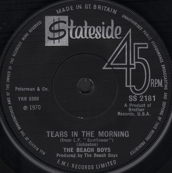 The Beach Boys - Tears In The Morning (7", Single, Sol)