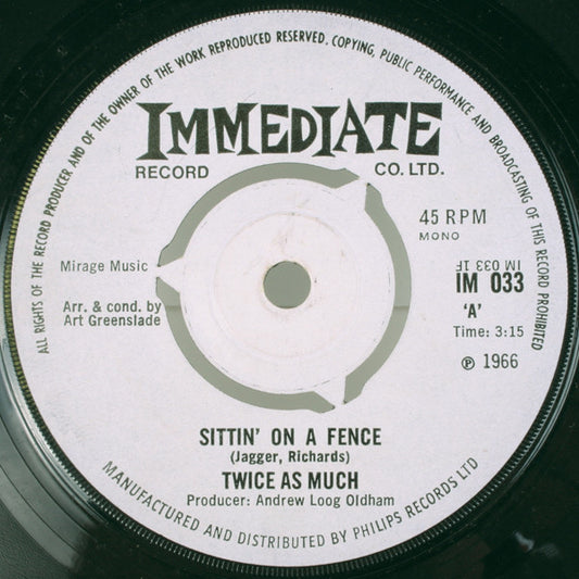 Twice As Much - Sittin' On A Fence (7", Single)