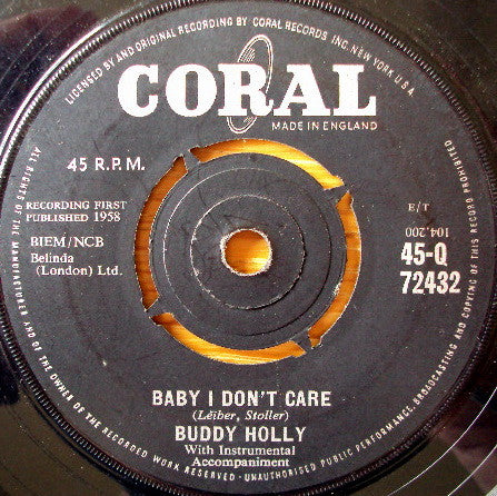 Buddy Holly - Baby I Don't Care (7", Single)