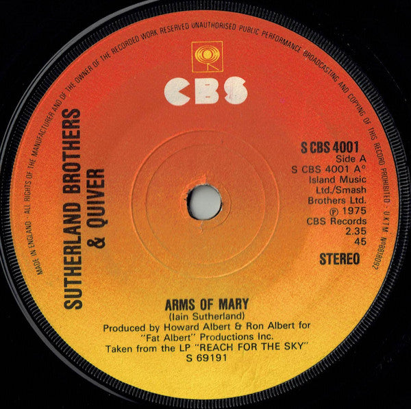 Sutherland Brothers & Quiver - Arms Of Mary (7", Single, Sol)
