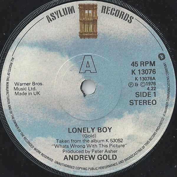 Andrew Gold - Lonely Boy (7", Single, Sol)