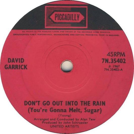 David Garrick - Don't Go Out Into The Rain (You're Gonna Melt, Sugar) (7", Single, Sol)