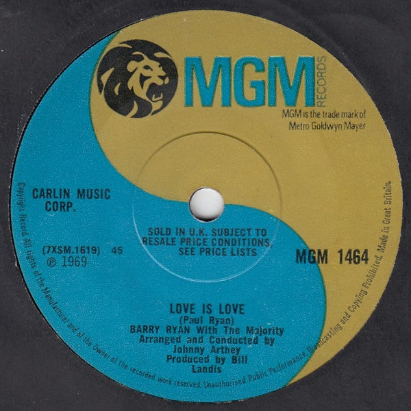 Barry Ryan - Love Is Love (7", Single, sol)