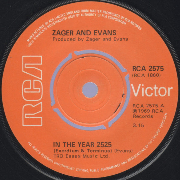 Zager And Evans* - In The Year 2525 (7", Single, RE, Pus)