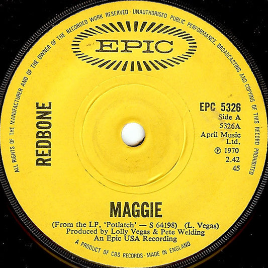 Redbone - Maggie (7", Single, RE, Sol)