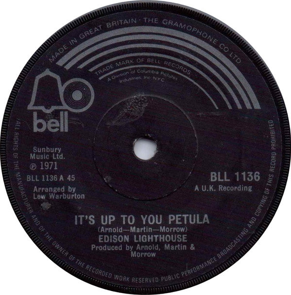 Edison Lighthouse - It's Up To You Petula (7", Single, Sol)