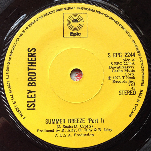 Isley Brothers* - Summer Breeze (Part I) (7", Single, Sol)