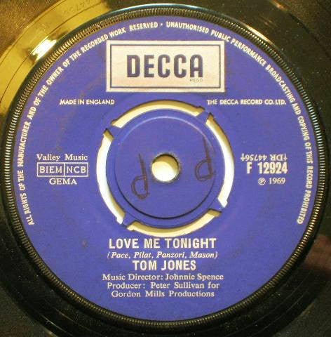 Tom Jones - Love Me Tonight (7", Single)