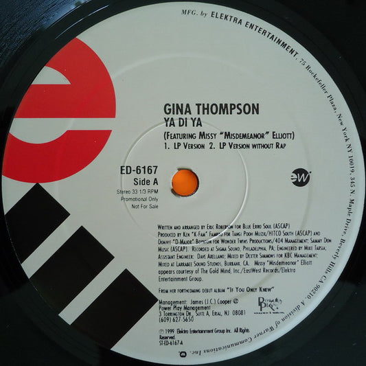 Gina Thompson Feat. Missy "Misdemeanor" Elliott* - Ya Di Ya (12", Promo)