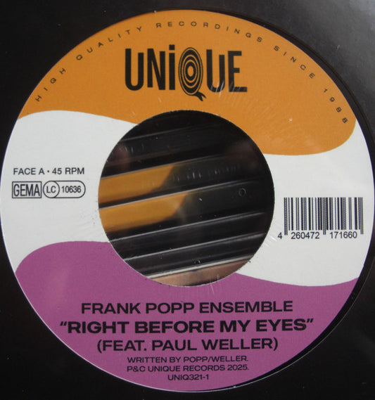 The Frank Popp Ensemble feat. Paul Weller - Right Before My Eyes (7", Single)