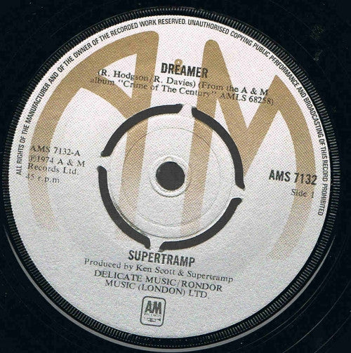 Supertramp - Dreamer (7", Single, Pus)