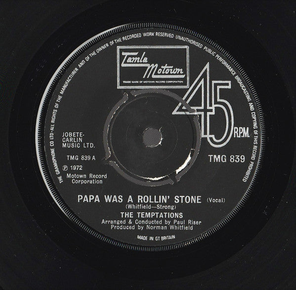 The Temptations - Papa Was A Rollin' Stone (7", Single, Kno)