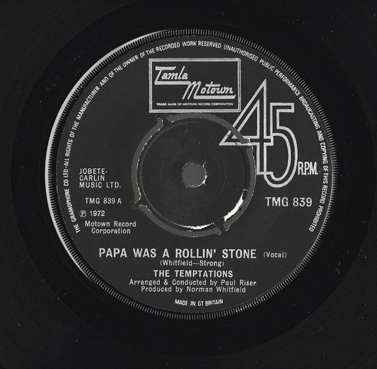 The Temptations - Papa Was A Rollin' Stone (7", Single, Kno)