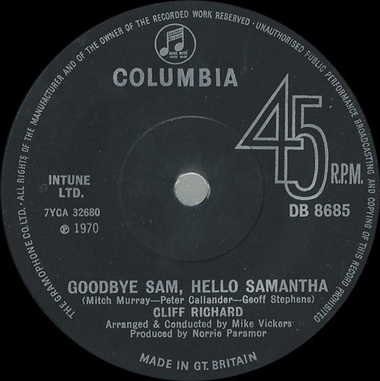 Cliff Richard - Goodbye Sam, Hello Samantha (7", Single, Sol)