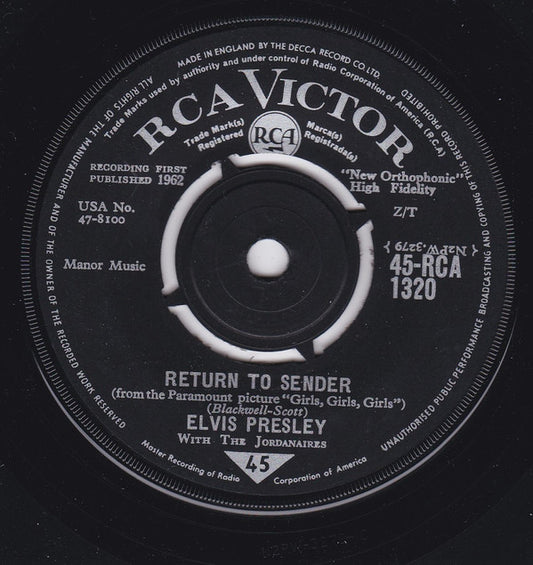 Elvis Presley With The Jordanaires - Return To Sender (7", Single, Mono)