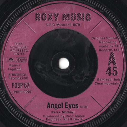 Roxy Music - Angel Eyes (7", Single, Pin)