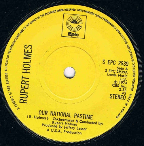 Rupert Holmes - Our National Pastime (7", Sol)