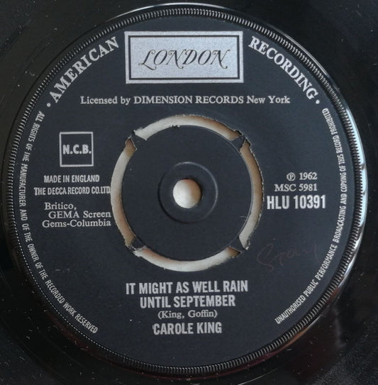 Carole King - It Might As Well Rain Until September (7", Single, RE)