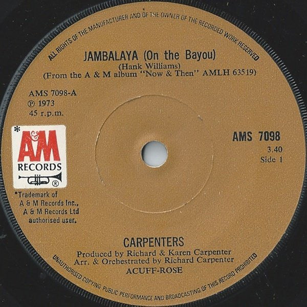 Carpenters - Jambalaya (On The Bayou) (7", Single, sol)