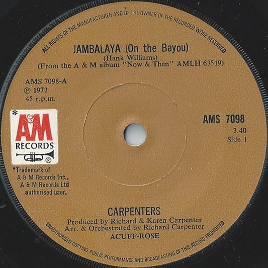 Carpenters - Jambalaya (On The Bayou) (7", Single, sol)