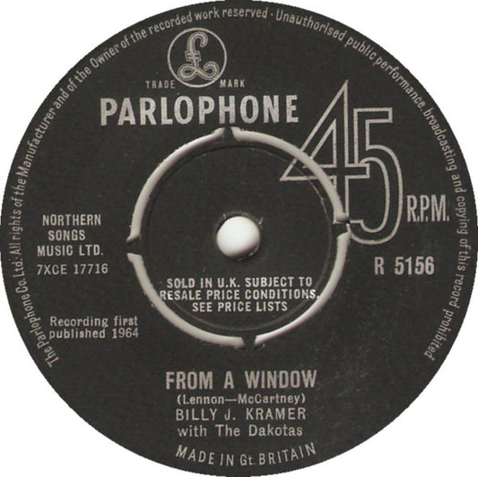 Billy J. Kramer With The Dakotas* - From A Window (7", Single)