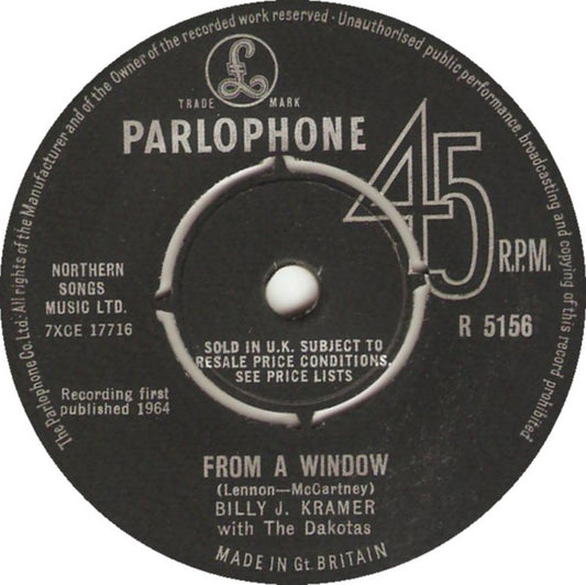 Billy J. Kramer With The Dakotas* - From A Window (7", Single)