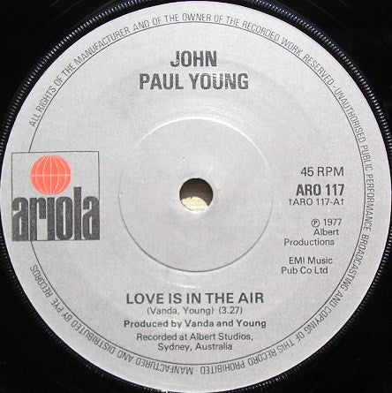 John Paul Young - Love Is In The Air (7", Single, Sol)