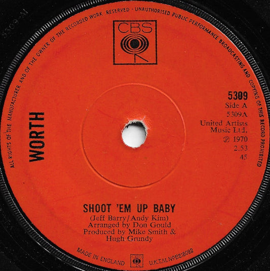 Worth (2) - Shoot Em Up Baby / Take The World In Your Hands (7", Single, Sol)