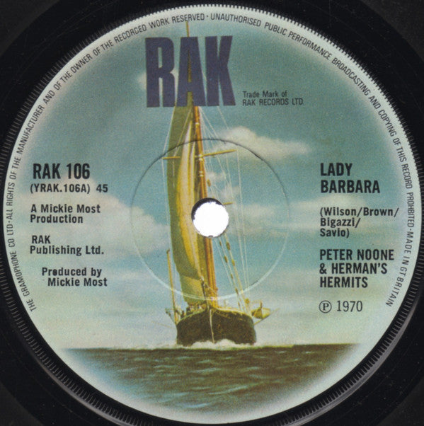 Peter Noone & Herman's Hermits - Lady Barbara (7", Single, Sol)