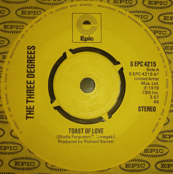 The Three Degrees - Toast Of Love (7", Single)