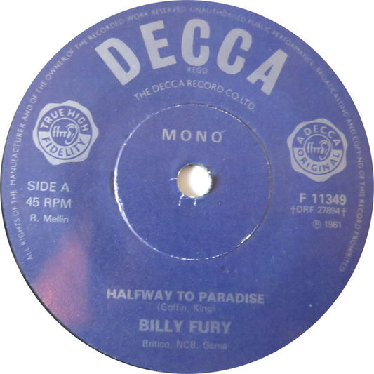 Billy Fury - Halfway To Paradise (7", RE)