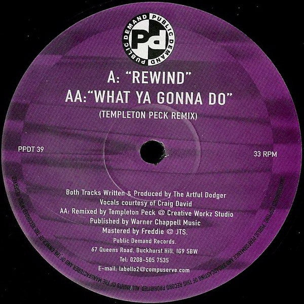 Artful Dodger Presents Craig David - Rewind (12")