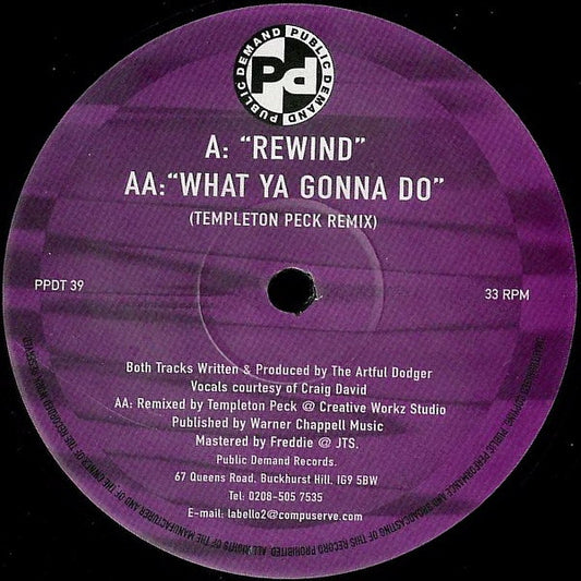 Artful Dodger Presents Craig David - Rewind (12")