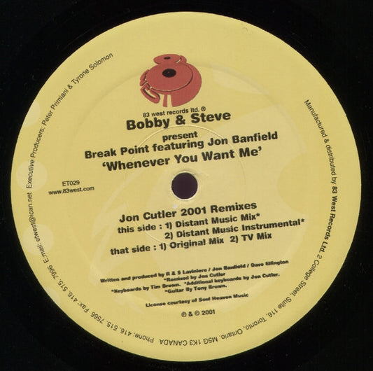 Bobby & Steve* Present Break Point Featuring Jon Banfield - Whenever You Want Me (12")