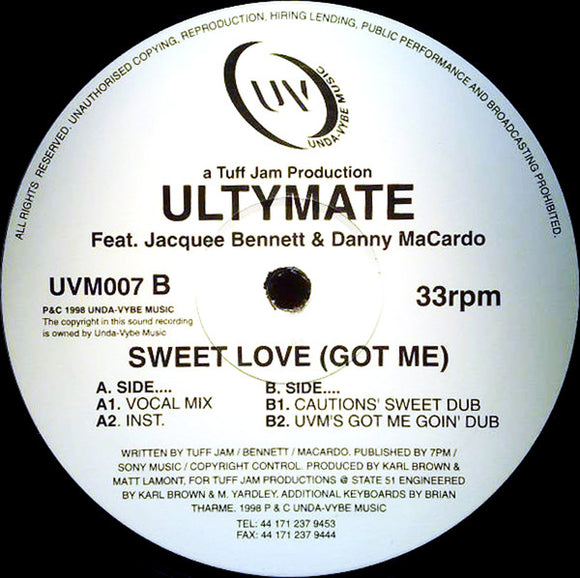 Ultymate Feat. Jacquee Bennett & Danny MaCardo - Sweet Love (Got Me) (12
