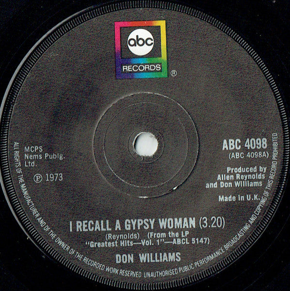 Don Williams (2) - I Recall A Gypsy Woman (7", Single, Sol)