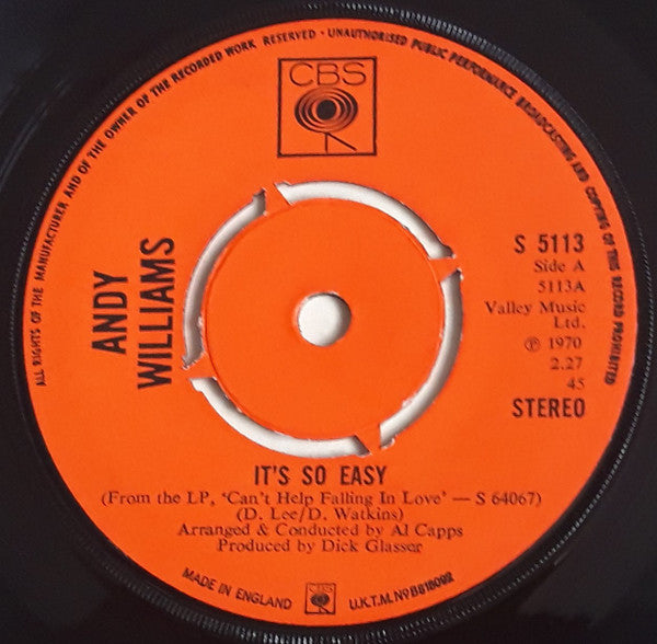Andy Williams - It's So Easy (7", Single)