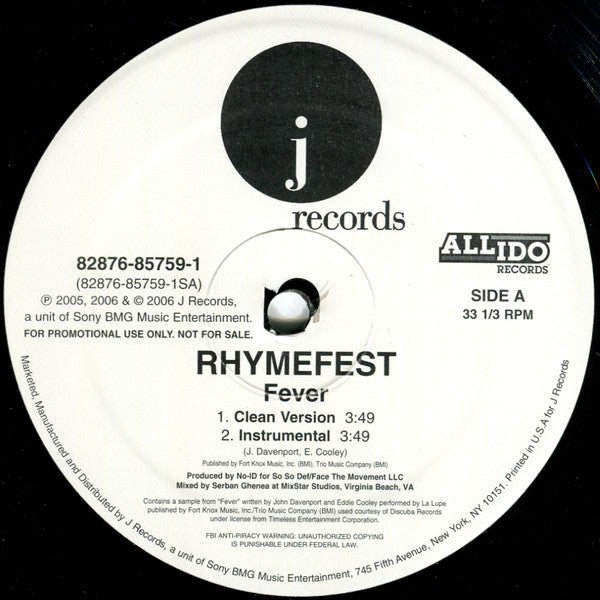 Rhymefest - Fever (12", Single, Promo)