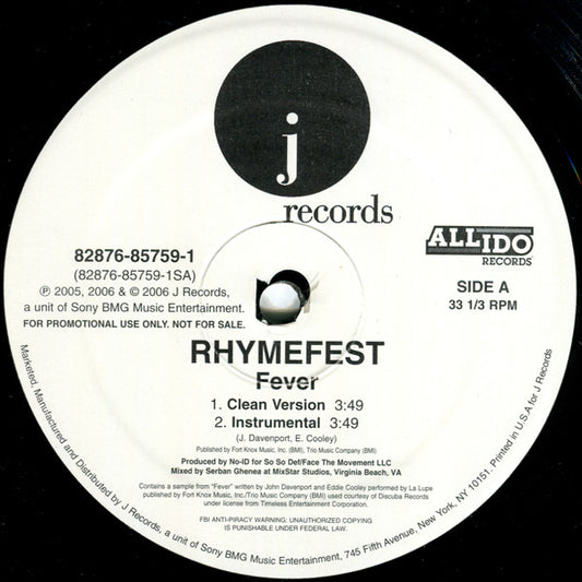 Rhymefest - Fever (12", Single, Promo)
