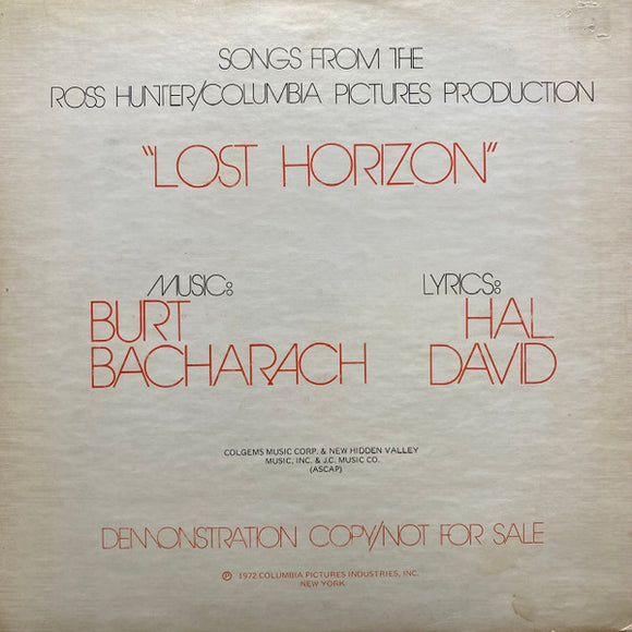 Burt Bacharach /  Hal David* - Columbia Pictures Presents Songs From Ross Hunter's Production Of Lost Horizon (LP, Promo, Blu)