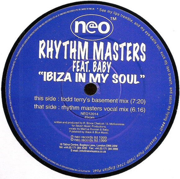 Rhythm Masters Feat. Baby (3) - Ibiza In My Soul (12