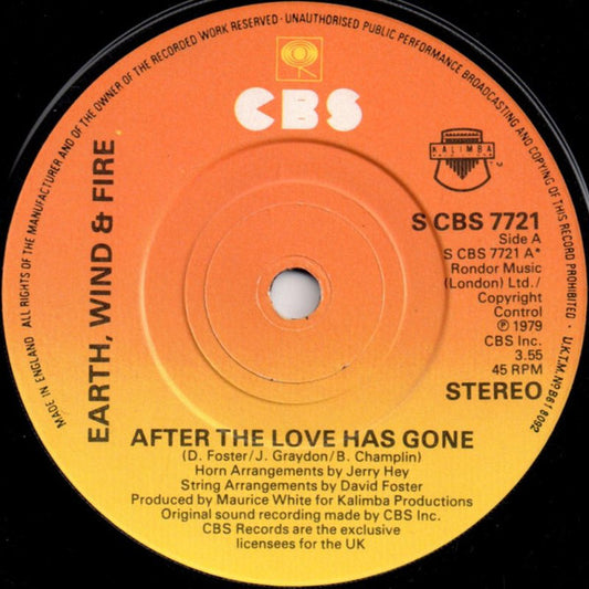 Earth, Wind & Fire - After The Love Has Gone (7", Single, Pap)