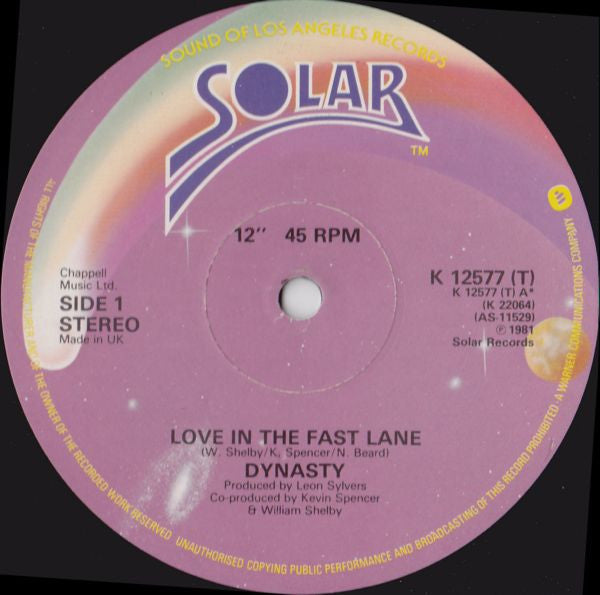 Dynasty - Love In The Fast Lane (12", Single)