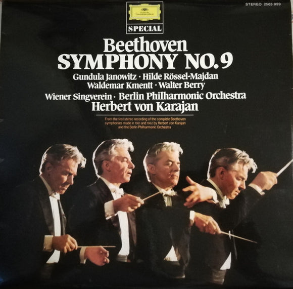 Beethoven* - Herbert Von Karajan, Berliner Philharmoniker, Gundula Janowitz, Hilde Rössel-Majdan, Waldemar Kmentt, Walter Berry, Wiener Singverein - Symphonie Nr. 9 (LP, Album, RE)