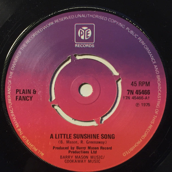 Plain & Fancy - A Little Sunshine Song (7", Single)
