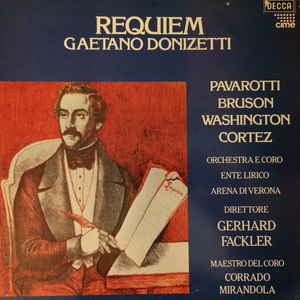 Gaetano Donizetti, Luciano Pavarotti, Paolo Washington, Renato Bruson, Viorica Cortez, Gerhard Fackler, Corrado Mirandola, Orchestra Ente Lirico Arena Di Verona - Requiem (LP, Album)